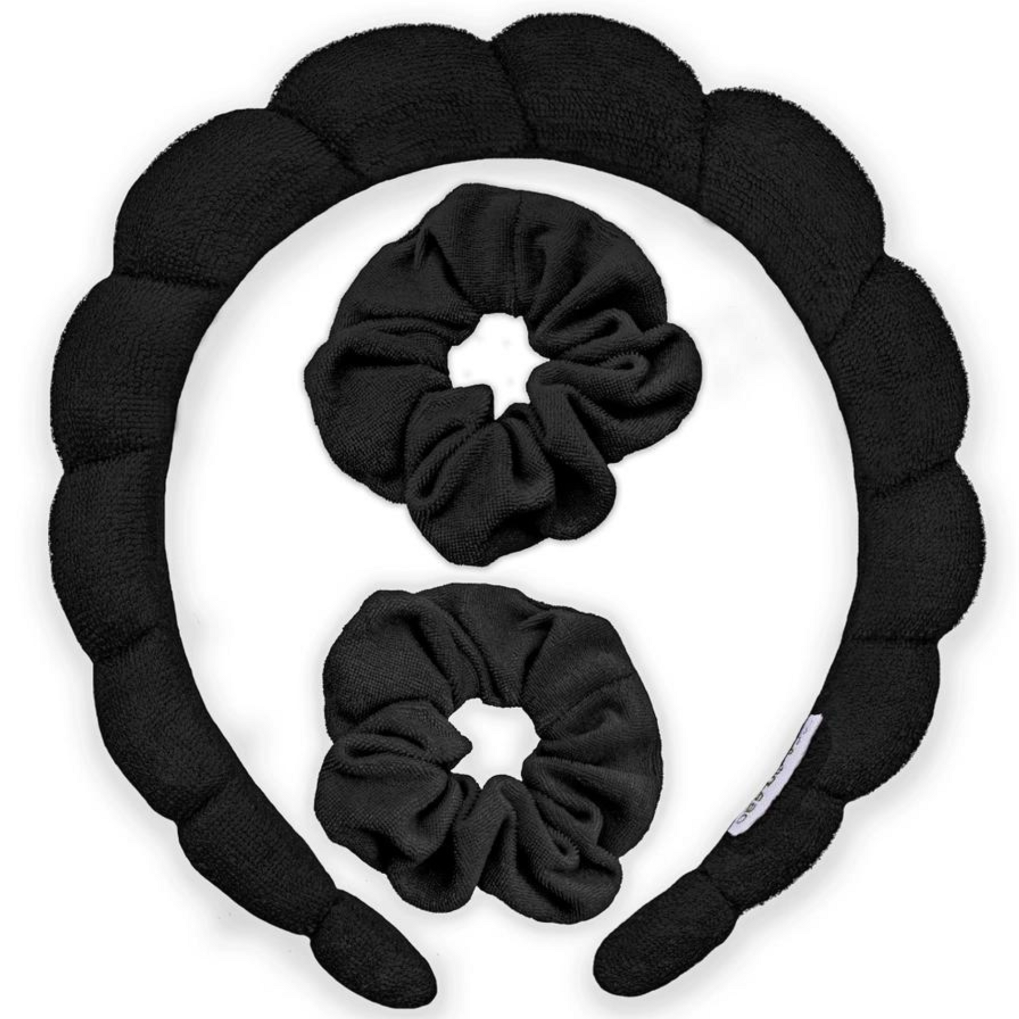 Black Terrycloth Spa Headband/Scrunchie Set