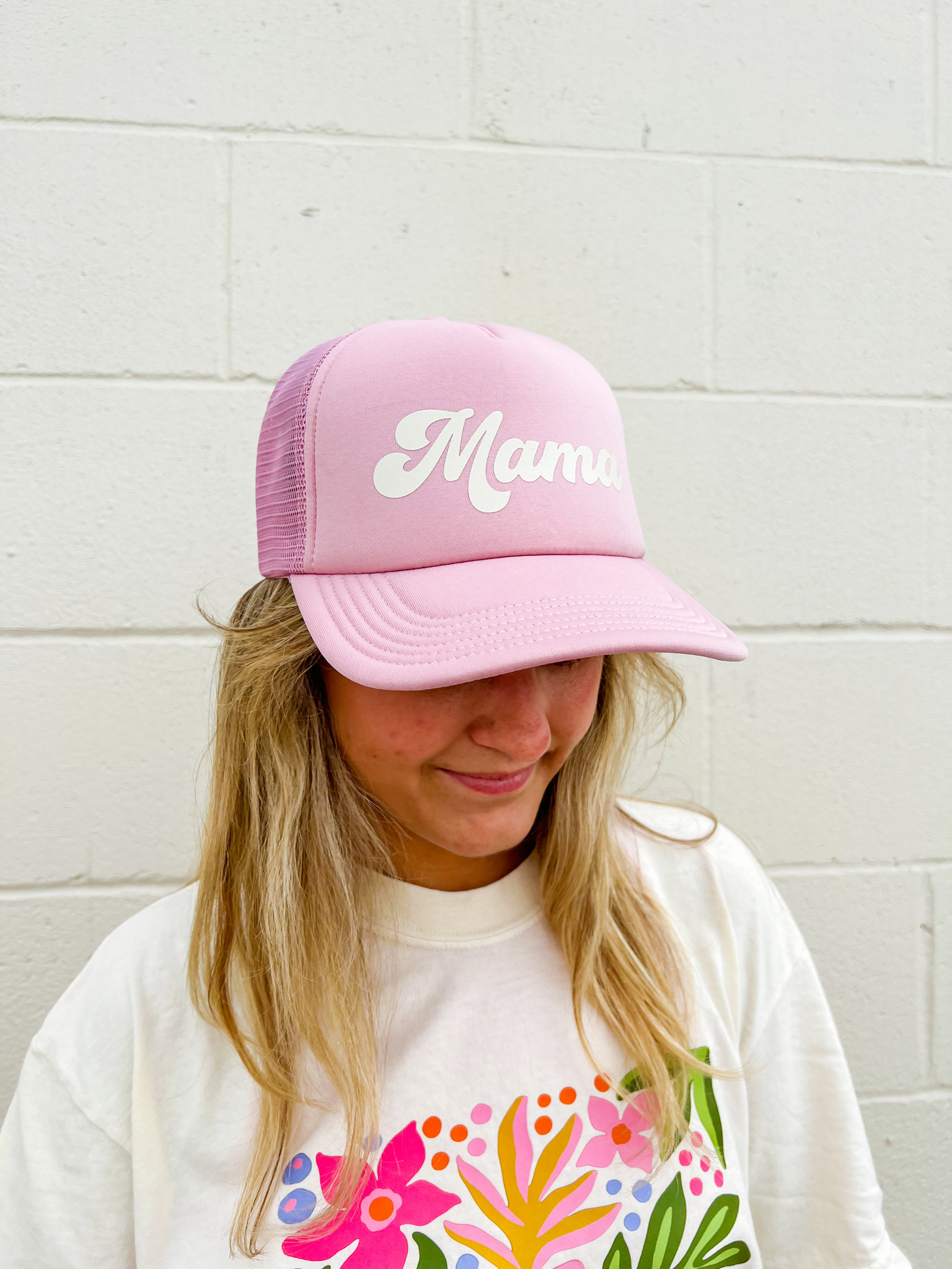 Mama Script Trucker Hat (Blush)