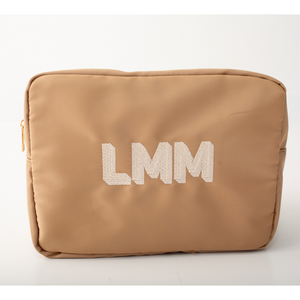 Monogrammed Camel Brown Nylon Pouch
