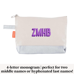 2-Color Modern Block Monogrammed Cosmetic Bag | 10+ colors