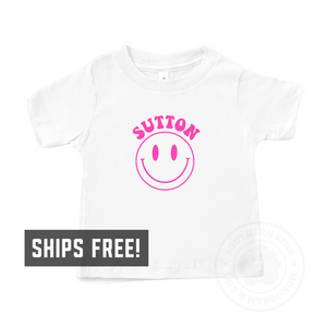 Personalized Toddler Smiley Face Tee | 10 Colors Available 