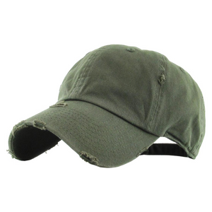 Distressed Baseball Hat - Olive