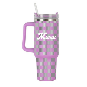 Purple Checkerboard 40 Oz Handle Tumbler