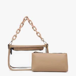 Taupe Miss Fancy Clear Crossbody Bag