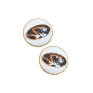 Missouri Tigers Enamel Disc Stud Earrings (White)