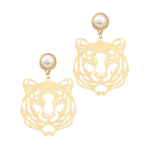 Pearl Tiger Dangle Earrings