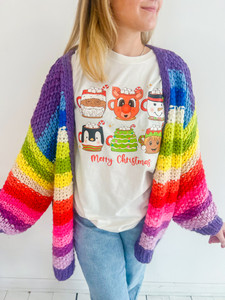 Rainbow Girly Chunky Knit Cardigan