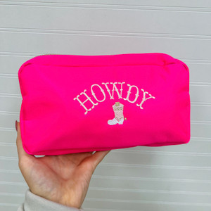 Howdy Embroidered Neon Pink Medium Nylon Pouch