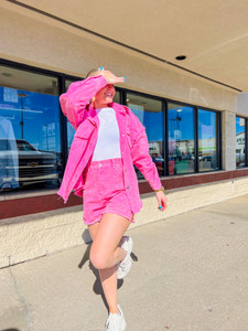 Hot Pink Oversized Washed Shacket