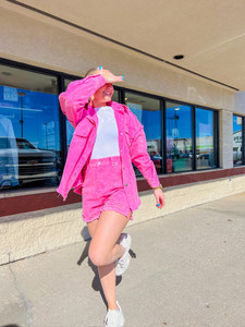 Hot Pink High-Waist Washed Shorts