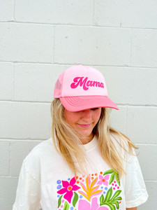 Mama Script Trucker Hat (Light Pink/Coral)