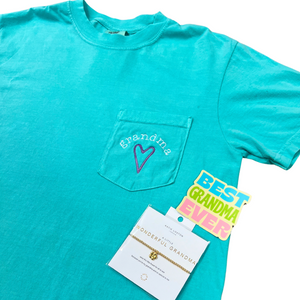 Custom Heart Embroidered Mint Pocket Tee | Add ANY name!