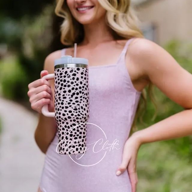 Blush Dalmation 40 Oz Handle Tumbler