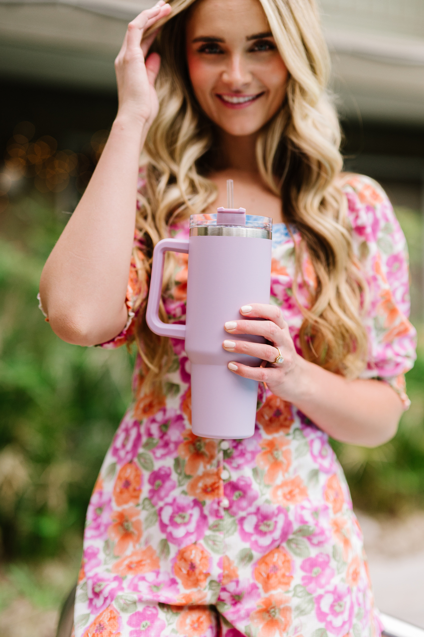 Mama Navy Blue Gold Floral 40 Ounce Handle Stainless Tumbler 