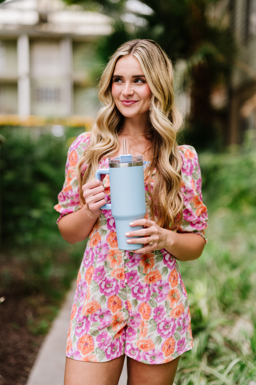 Light Blue Travel Tumbler 40 Oz with Handle