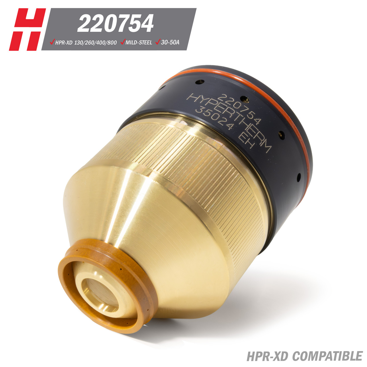 Hypertherm® HPR-XD® Nozzle Retaining Cap: Clockwise, Mild Steel, 30-50A (220754)