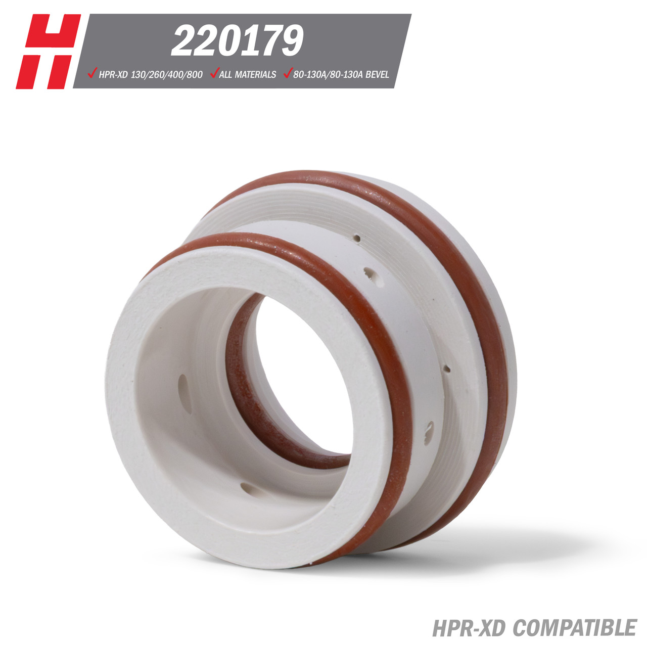 Hypertherm® HPR-XD® Swirl Ring: Clockwise, Mild Steel, Stainless Steel, Aluminum, 80-130A, 80-130A Bevel (220179)