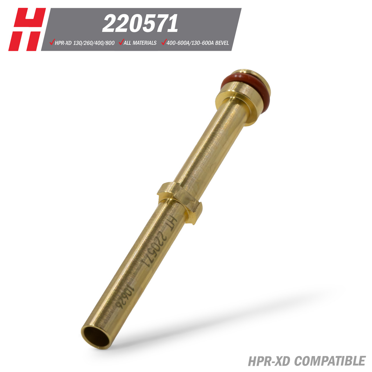 Hypertherm® HPR-XD® Water Tube: Mild Steel, Stainless Steel, Aluminum, 400-600A, 130-600A Bevel(220571)