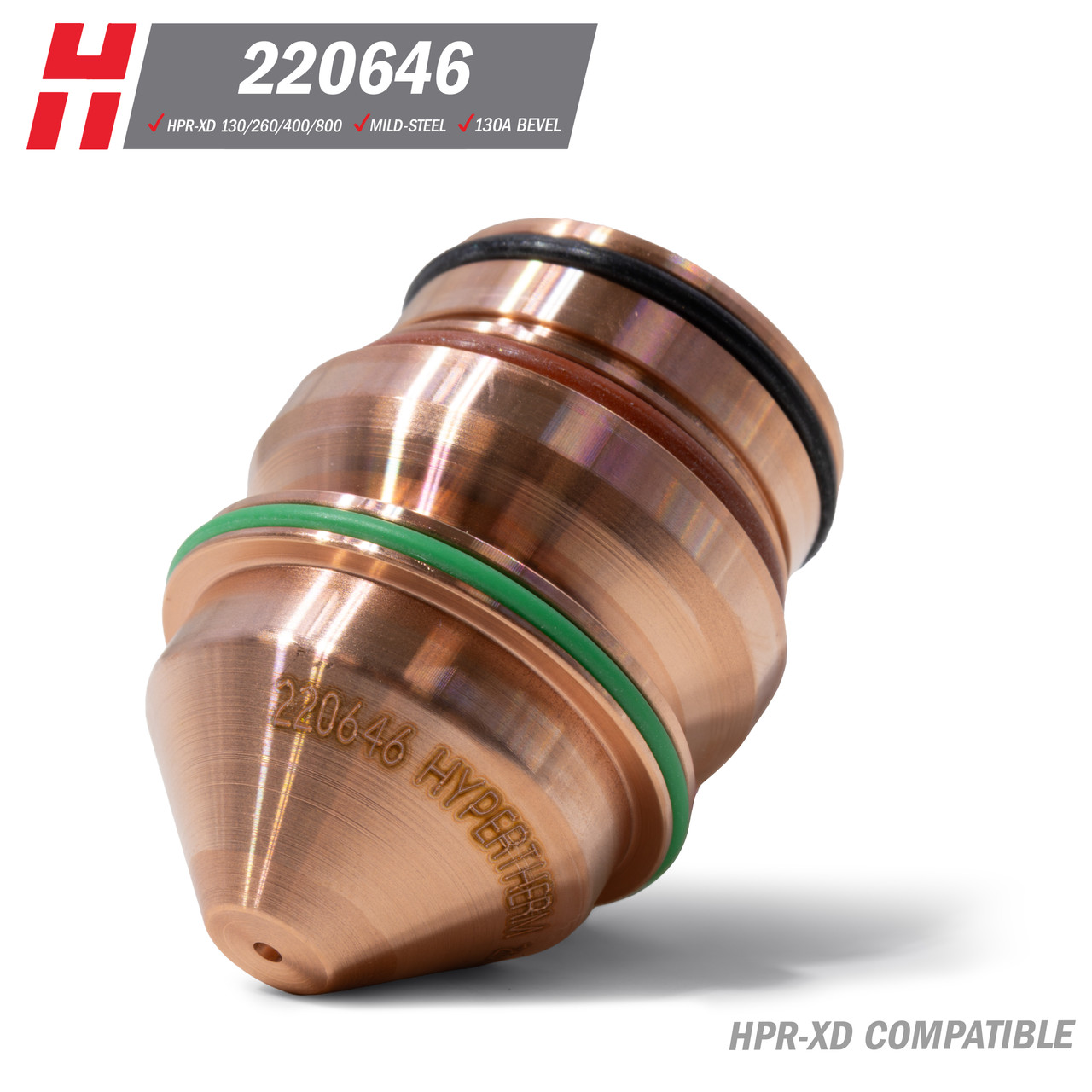 Hypertherm® HPR-XD® Nozzle: Mild Steel, 130A Bevel (220646)