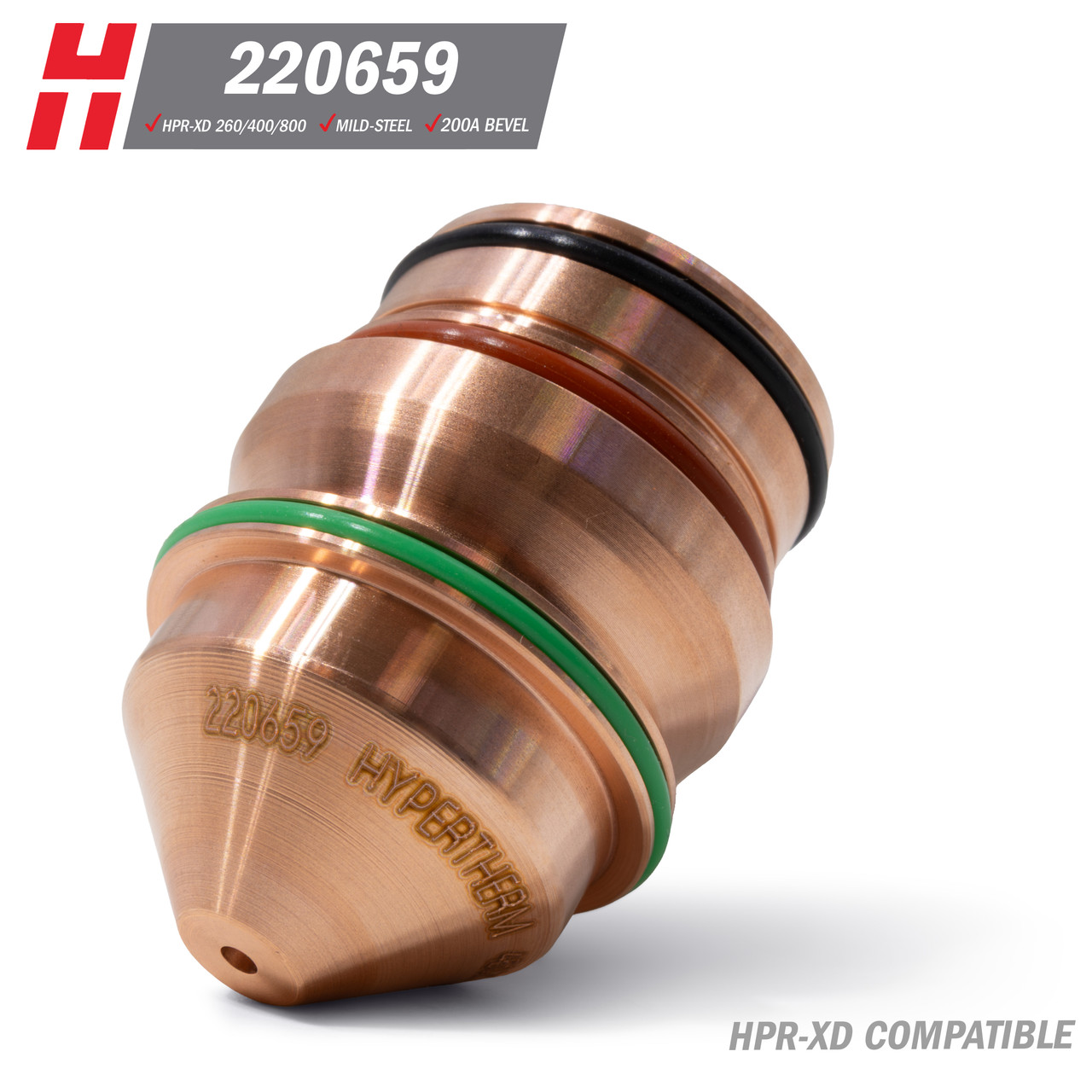 でんでんNo.4 Hypertherm® HPR-XD® Nozzle: Mild Steel, 200A Bevel (220659