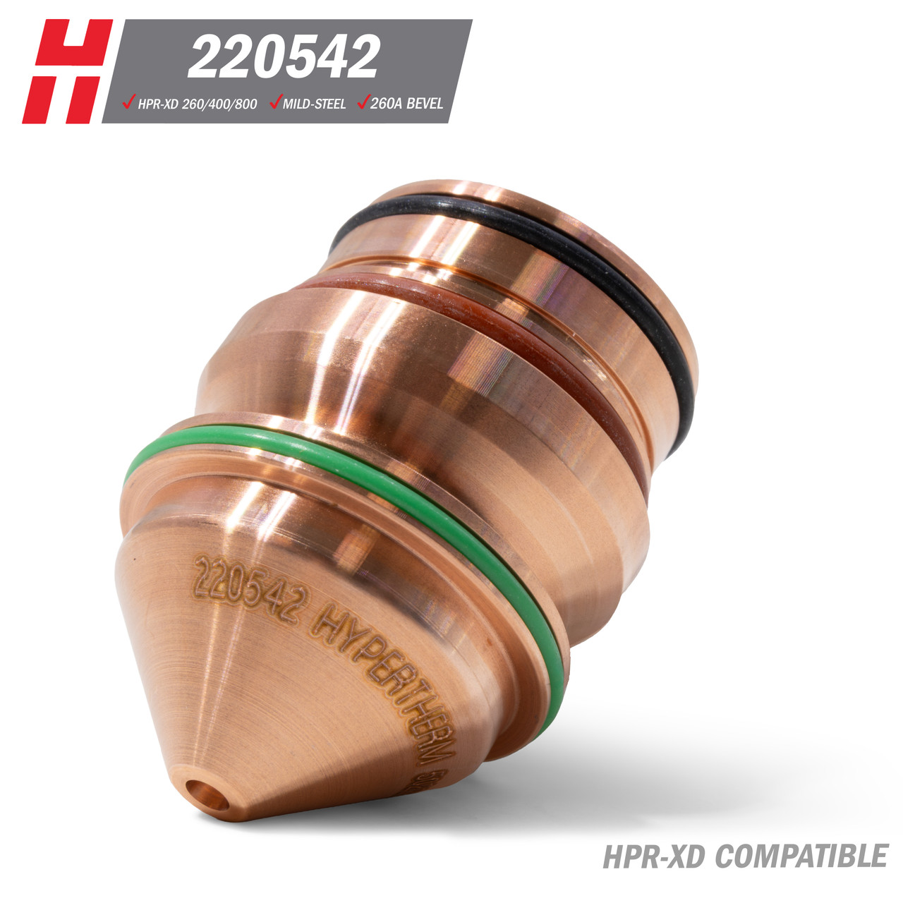 Hypertherm® HPR-XD® Nozzle: Mild Steel, 200A Bevel (220659