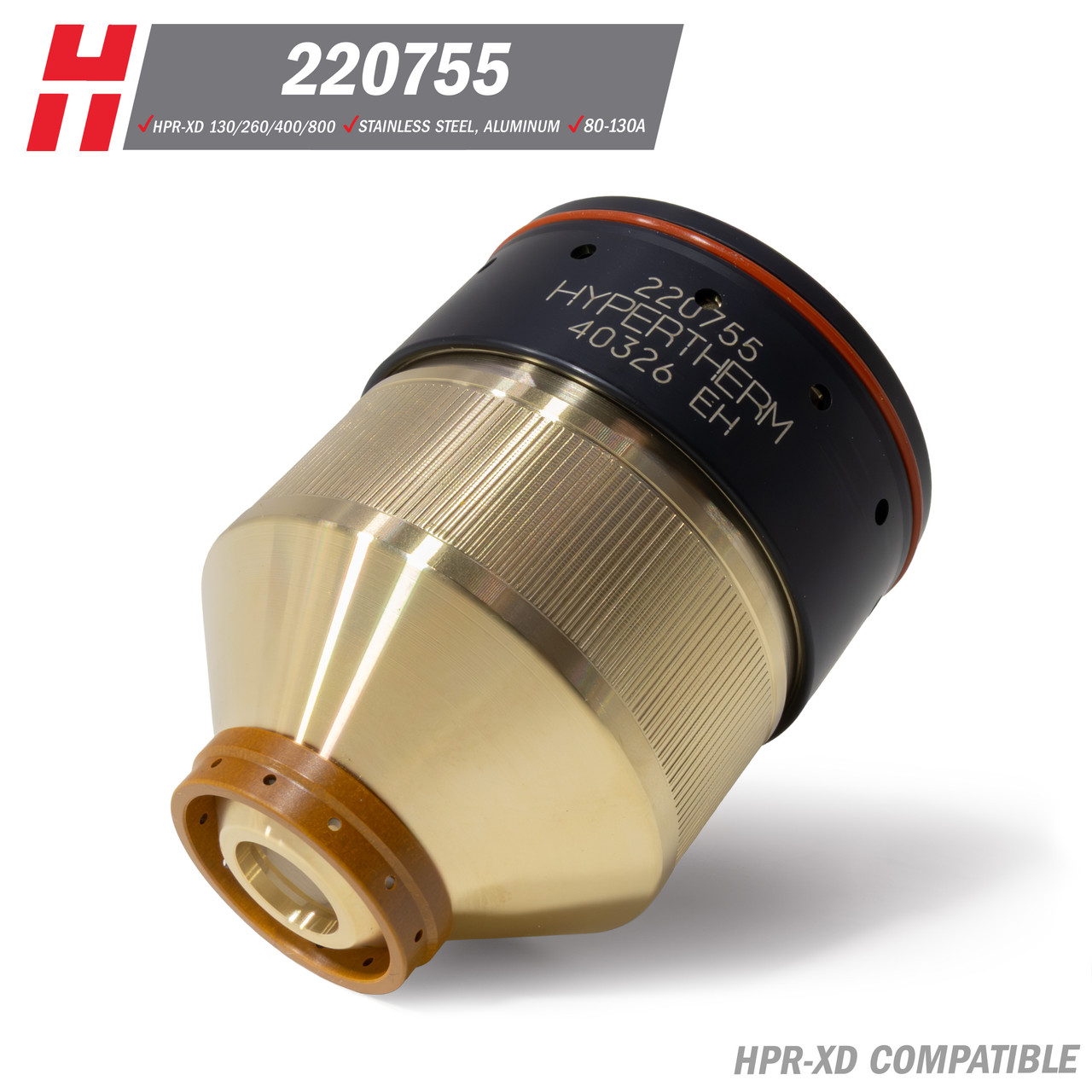 Hypertherm® HPR-XD® Nozzle Retaining Cap: Counter-Clockwise, Stainless Steel, Aluminum, 80-130A (220755)