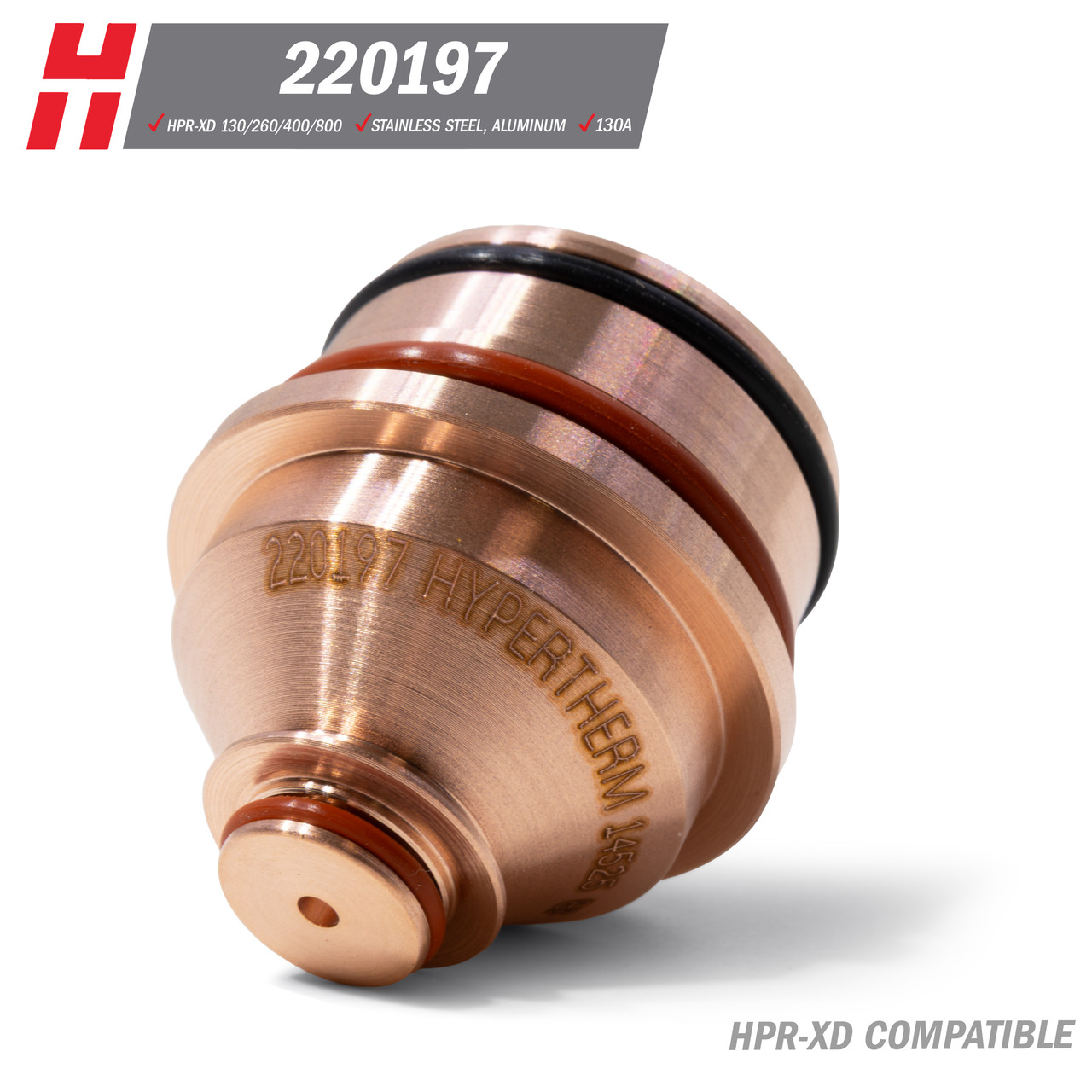 Hypertherm® HPR-XD® Nozzle: Stainless Steel, Aluminum, 130A (220197)