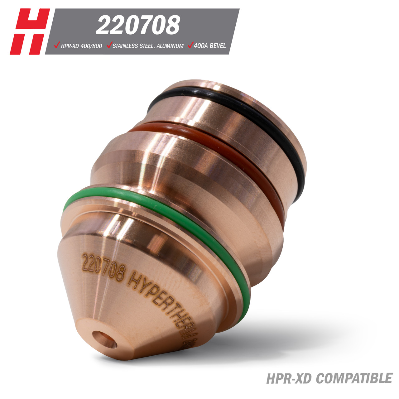 Hypertherm® HPR-XD® Nozzle: Stainless Steel, Aluminum, 400A Bevel (220708)