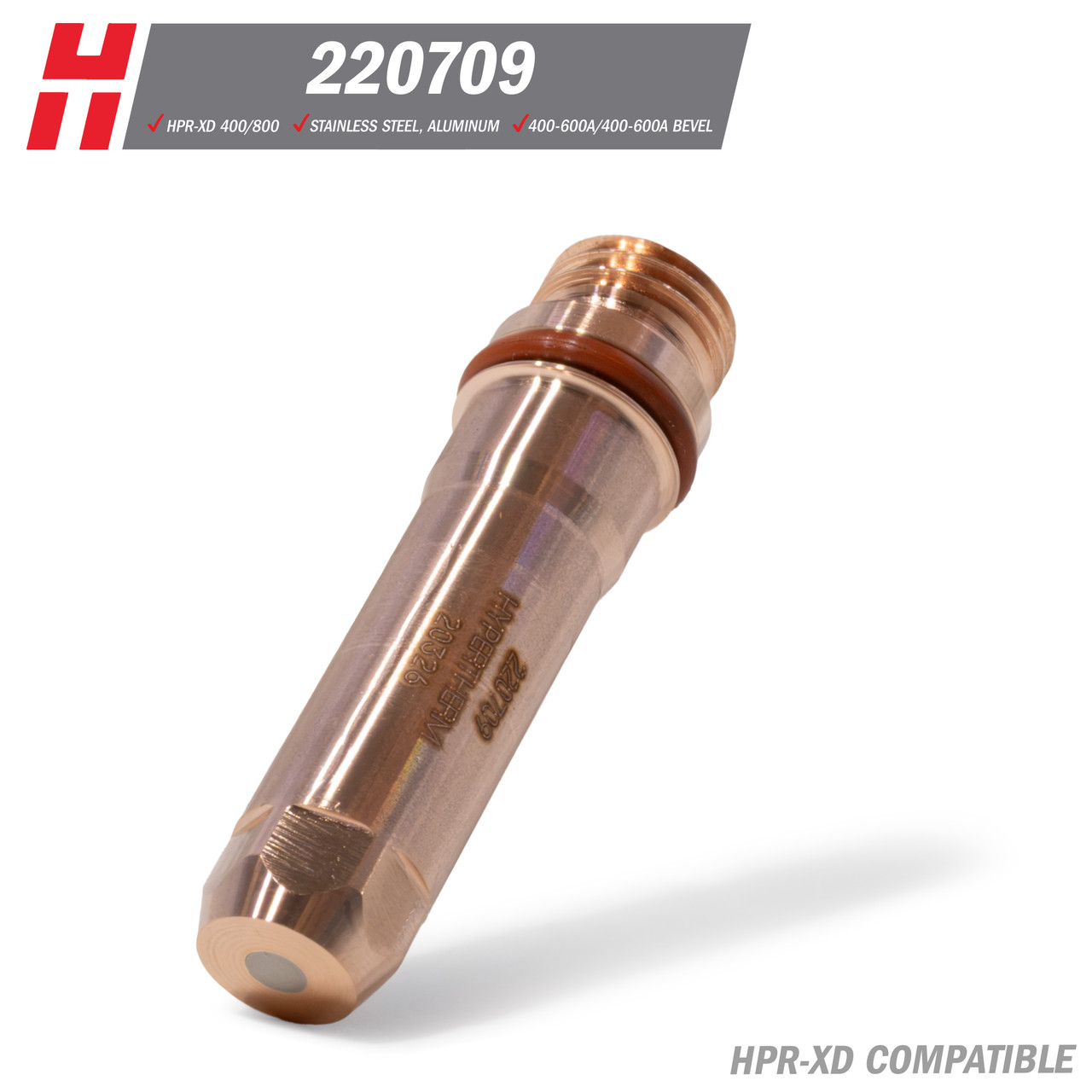 Hypertherm® HPR-XD® Electrode: Stainless Steel, Aluminum, 400-600A, 400-600A Bevel (220709)