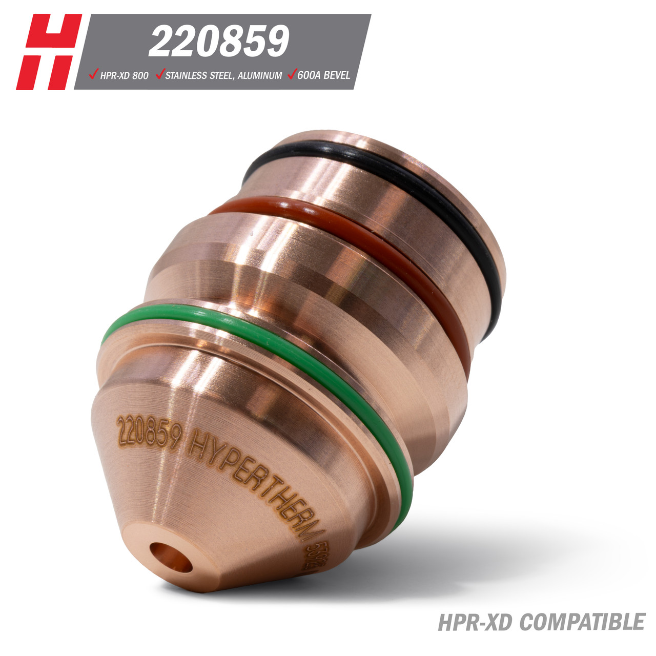 Hypertherm® HPR-XD® Nozzle: Stainless Steel, Aluminum, 600A Bevel (220859)