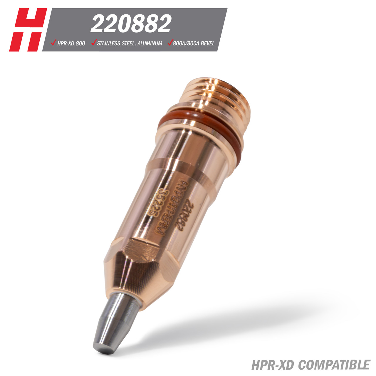 Hypertherm® HPR-XD® Electrode: Stainless Steel, Aluminum, 800A, 800A Bevel (220882)