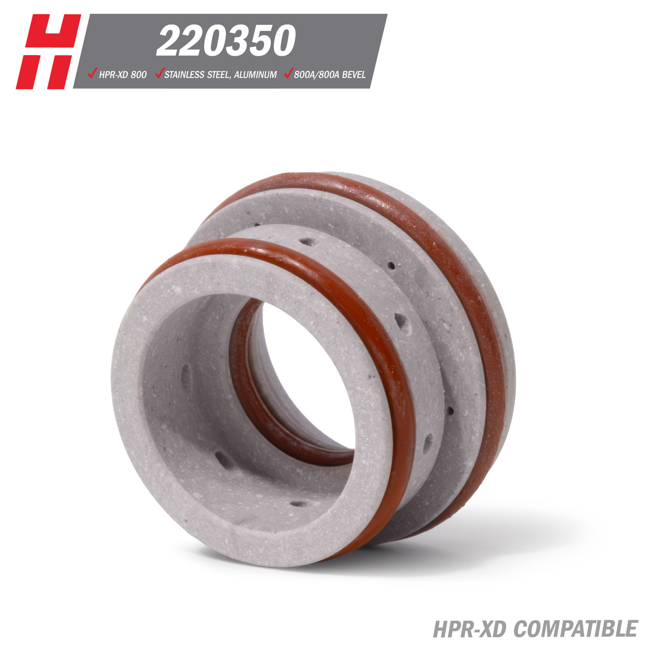 Hypertherm® HPR-XD® Swirl Ring: Counter Clockwise, Stainless Steel, Aluminum, 800A, 800A Bevel (220350)