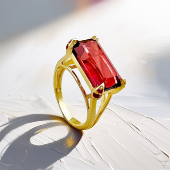 Emerald Cut Pink Tourmaline Ring 4.28 ct in 14 kt Gold – Unique Rings For Women