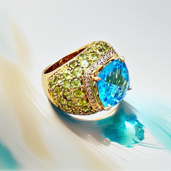 Cushion‑cut blue topaz cocktail ring in 14 kt gold – Unique Rings For Women