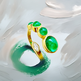 Cabochon Emerald Diamond Ring 3.95 tcw in 18 kt Gold – Unique Rings For Women