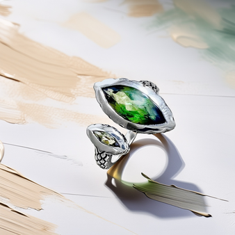 Handmade tourmaline statement ring with twin marquise stones in sterling silver