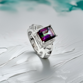 Emerald Cut Mystic Topaz White Gold Ring 2.30 ct – Unique Rings