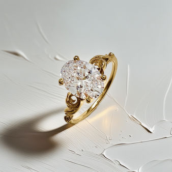 Vintage inspired engagement ring with 1.50ct oval lab diamond in 14kt gold