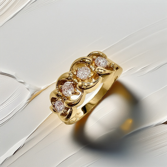 Unique wedding ring 4-stone diamond band in 14kt yellow gold