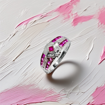 Authentic ruby vintage ring in 14kt white gold