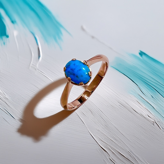 Oval Turquoise Solitaire Ring, 18kt rose gold, 7.5x6mm stone, December Birthstone.