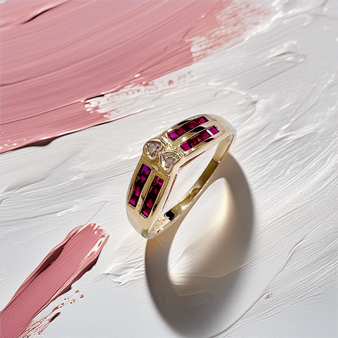 Ruby Diamond Heart Band Vintage, 5.30mm wide 14kt yellow gold heart eternity ring.