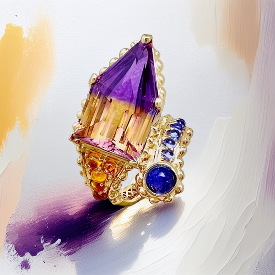 Bold ametrine cocktail ring with cabochon garnet and tanzanite – Unique Rings For Women