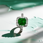 Cut detail of emerald center stone natural emerald