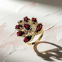 Bold statement cocktail ring with marquise-cut garnet gemstone