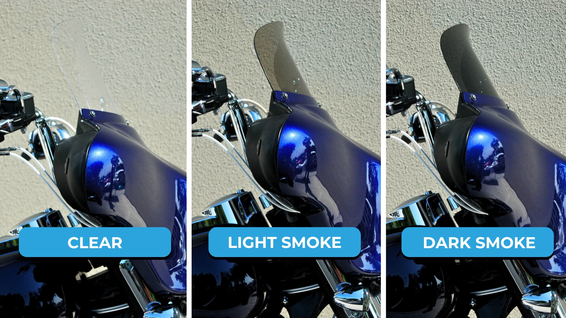 Frequently Asked Questions about motorcycle windshields, clear tint, light smoke tint, gunsmoke tint, dark smoke tint motorcycle windshield