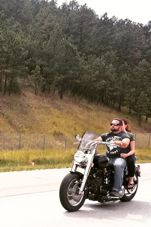 Riding motorcycle in the Black Hills with WindVest Motorcycle Windshield