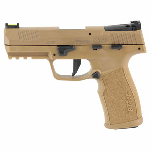 SIG SAUER P322 Coyote .22LR pistol with 4 inch barrel, fiber optic sights, and optic ready slide on a white background
