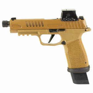 Sig Sauer P365 FUSE TACOPS 9mm pistol with 5.1 inch threaded barrel, ROMEO-X optic, and coyote finish