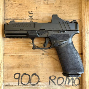 Springfield Armory Echelon Comp 9mm pistol with integral compensator, Viridian green dot optic, and high-capacity magazines, in store image